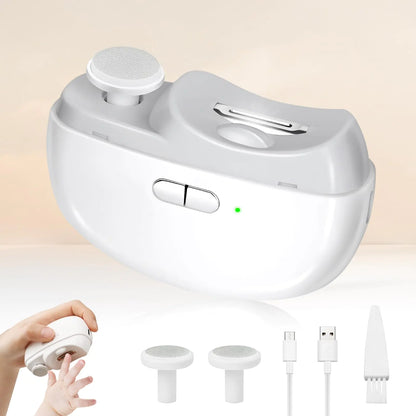 Automatic Nail Clipper Electric Nail Trimmer Polisher 2 in 1 Portable Fingernail Cutter with Light 2 Speeds File Nail Clip Storage Rechargeable Safety Trimmer for Baby Kids Adults Seniors (White)